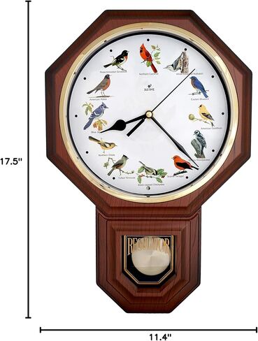 JUSTIME فريدة من نوعها 12 أغنية طائر الكاردينال الشمالي مدرسة البندول ساعة الحائط الدقات كل ساعة ميلودي اكتساح الحركة الصامتة (TCBD-PP-RB-DW الخشب الحبوب) in Kuwait
