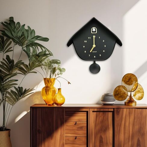 WALPLUS Modern Cuckoo Clocks for Wall Hourly Chiming Coo Coo Clock Volume Adjustable Cookoo Clock Removable Pendulum Christmas Cuckoo Gift Black Matte Interior Decoration in Kuwait