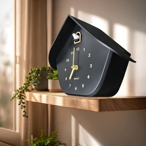 WALPLUS Modern Cuckoo Clocks for Wall Hourly Chiming Coo Coo Clock Volume Adjustable Cookoo Clock Removable Pendulum Christmas Cuckoo Gift Black Matte Interior Decoration in Kuwait