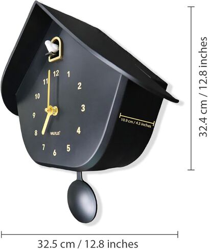 WALPLUS Modern Cuckoo Clocks for Wall Hourly Chiming Coo Coo Clock Volume Adjustable Cookoo Clock Removable Pendulum Christmas Cuckoo Gift Black Matte Interior Decoration in Kuwait