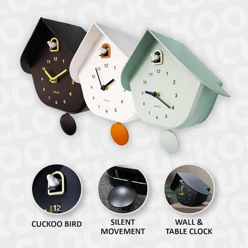WALPLUS Modern Cuckoo Clocks for Wall Hourly Chiming Coo Coo Clock Volume Adjustable Cookoo Clock Removable Pendulum Christmas Cuckoo Gift Black Matte Interior Decoration in Kuwait