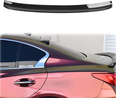 جناح جناح سقف أسود لامع مناسب لموديلات إنفينيتي Q50 2014-2024 سيدان، غطاء النافذة الخلفية بنمط JDM V2، ملحق خارجي رياضي مع لاصق قوي على الوجهين، لا يتطلب أي حفر in Kuwait