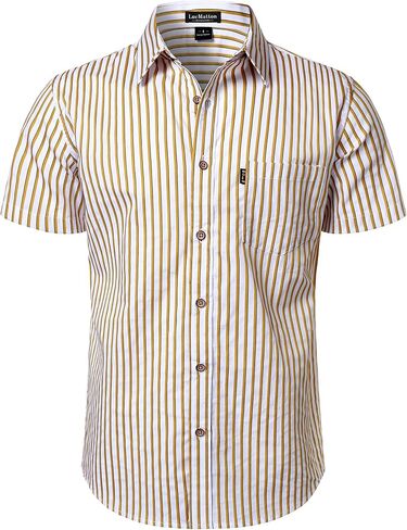 LucMatton Men's Casual Retro Striped Short Sleeve Button Down Shirts Cotton Summer Regular Fit with Pocket in Saudi Arabia