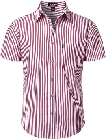 LucMatton Men's Casual Retro Striped Short Sleeve Button Down Shirts Cotton Summer Regular Fit with Pocket in Saudi Arabia