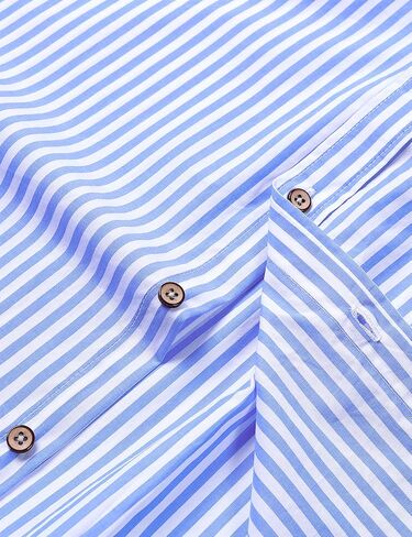 LucMatton Men's Casual Retro Striped Short Sleeve Button Down Shirts Cotton Summer Regular Fit with Pocket in Saudi Arabia