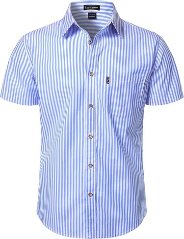 LucMatton Men's Casual Retro Striped Short Sleeve Button Down Shirts Cotton Summer Regular Fit with Pocket in Saudi Arabia