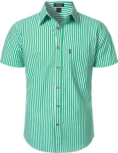 LucMatton Men's Casual Retro Striped Short Sleeve Button Down Shirts Cotton Summer Regular Fit with Pocket in Saudi Arabia