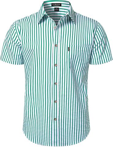 LucMatton Men's Casual Retro Striped Short Sleeve Button Down Shirts Cotton Summer Regular Fit with Pocket in Saudi Arabia