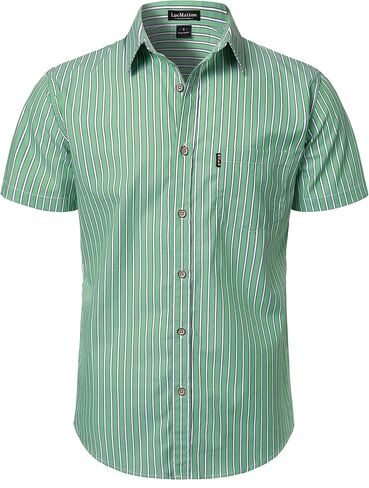 LucMatton Men's Casual Retro Striped Short Sleeve Button Down Shirts Cotton Summer Regular Fit with Pocket in Saudi Arabia