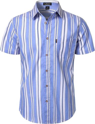 LucMatton Men's Casual Retro Striped Short Sleeve Button Down Shirts Cotton Summer Regular Fit with Pocket in Saudi Arabia