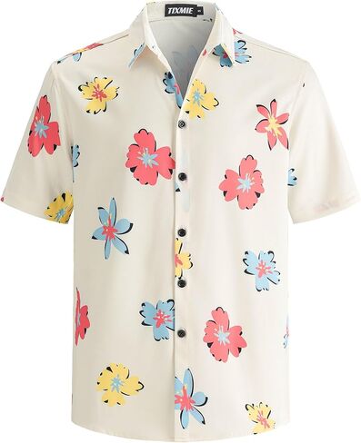 Mens Hawaiian Shirt Short Sleeve Button Down Tropical Shirt Floral Casual Summer Vacation Beach Shirts in Saudi Arabia
