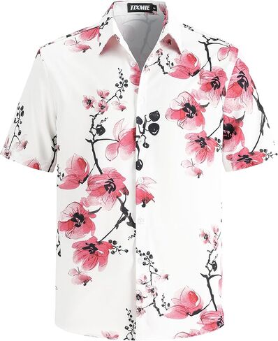 Mens Hawaiian Shirt Short Sleeve Button Down Tropical Shirt Floral Casual Summer Vacation Beach Shirts in Saudi Arabia