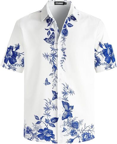 Mens Hawaiian Shirt Short Sleeve Button Down Tropical Shirt Floral Casual Summer Vacation Beach Shirts in Saudi Arabia