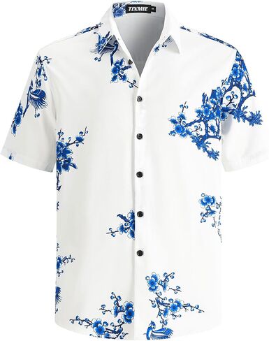 Mens Hawaiian Shirt Short Sleeve Button Down Tropical Shirt Floral Casual Summer Vacation Beach Shirts in Saudi Arabia