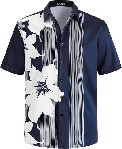 Mens Hawaiian Shirt Short Sleeve Button Down Tropical Shirt Floral Casual Summer Vacation Beach Shirts in Saudi Arabia