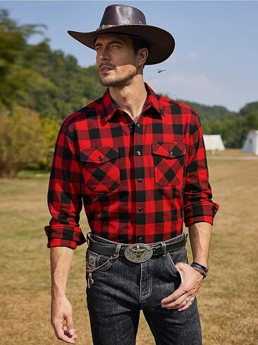 3 Pack Mens Long-Sleeve Button-Down Shirt Cotton Tops Casual Collared Blouses Loose Fit Plaid Flannel Shirts in Saudi Arabia