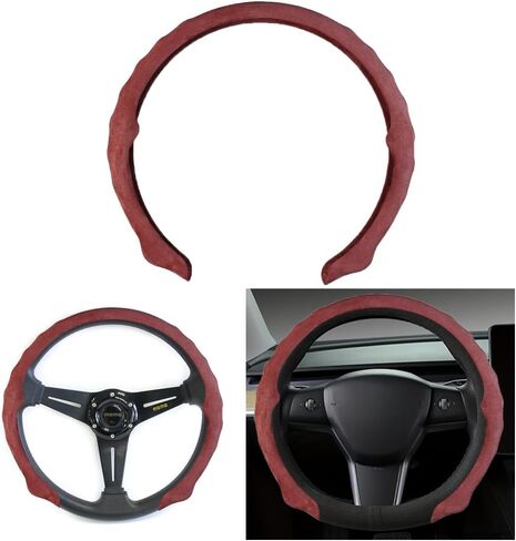 Car Steering Wheel Cover, Perforated Nappa Leather 15 Inch Vehicle Steer Wheel Protector, Non Slip Sporty Automotive Interior Protection Accessories, Universal for Sedan SUV Truck (Red) in Saudi Arabia