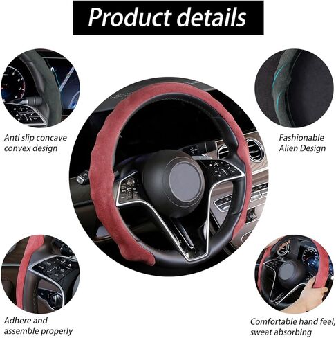 Car Steering Wheel Cover, Perforated Nappa Leather 15 Inch Vehicle Steer Wheel Protector, Non Slip Sporty Automotive Interior Protection Accessories, Universal for Sedan SUV Truck (Red) in Saudi Arabia