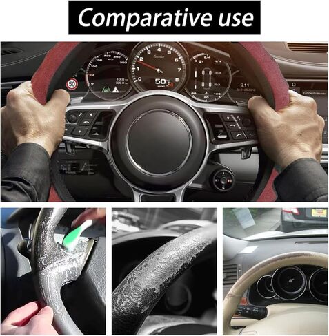 Car Steering Wheel Cover, Perforated Nappa Leather 15 Inch Vehicle Steer Wheel Protector, Non Slip Sporty Automotive Interior Protection Accessories, Universal for Sedan SUV Truck (Red) in Saudi Arabia