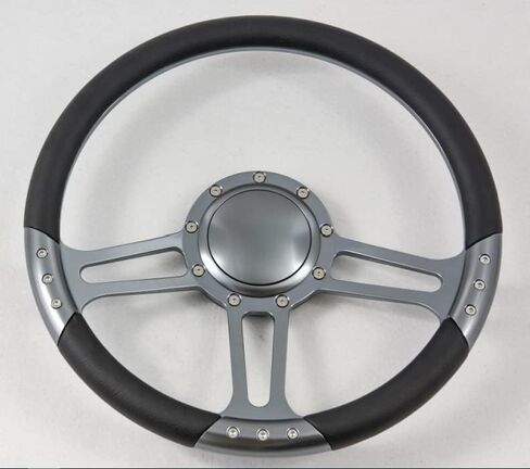 14" Gun Metal Billet Steering Wheel Half Wrap with Horn Button-Black in Kuwait