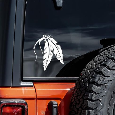 Native Feathers Decal Vinyl Sticker Auto Car Truck Wall Laptop | White | 4" x 5.5" in Saudi Arabia
