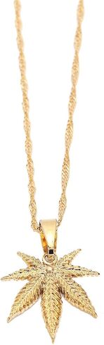 18K Small Cute Hip Hop Gold Plated Men Fashion Plant Weed Leaf Pendant Necklace in Kuwait