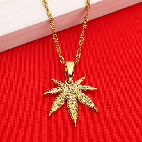 18K Small Cute Hip Hop Gold Plated Men Fashion Plant Weed Leaf Pendant Necklace in Kuwait