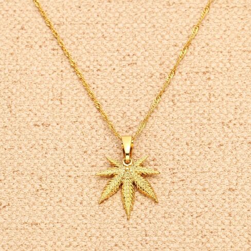 18K Small Cute Hip Hop Gold Plated Men Fashion Plant Weed Leaf Pendant Necklace in Kuwait