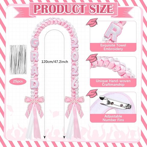 Janinka 2026 Graduation Leis Class of 2026 Grad Ribbon 47 Inch Double Braided Necklace Handmade Pearl Bow Money Leis Graduation Party Accessories for Graduates High School College in Saudi Arabia