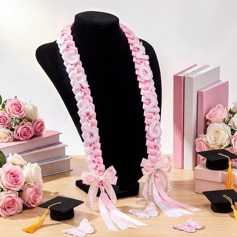 Janinka 2026 Graduation Leis Class of 2026 Grad Ribbon 47 Inch Double Braided Necklace Handmade Pearl Bow Money Leis Graduation Party Accessories for Graduates High School College in Saudi Arabia
