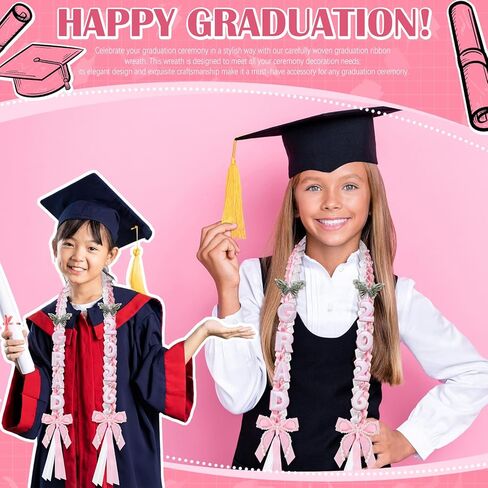 Janinka 2026 Graduation Leis Class of 2026 Grad Ribbon 47 Inch Double Braided Necklace Handmade Pearl Bow Money Leis Graduation Party Accessories for Graduates High School College in Saudi Arabia