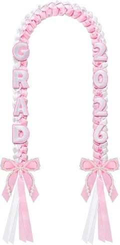 Janinka 2026 Graduation Leis Class of 2026 Grad Ribbon 47 Inch Double Braided Necklace Handmade Pearl Bow Money Leis Graduation Party Accessories for Graduates High School College in Saudi Arabia
