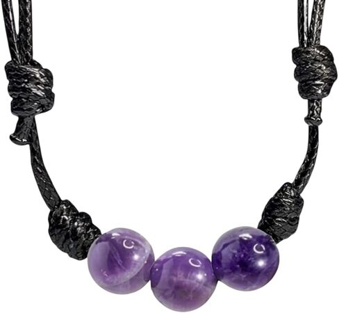 Luck Strings Amethyst Choker – Adjustable Black Cord Gemstone Jewelry, Minimalist Unisex Design, Handmade in USA, Gift Ready in Saudi Arabia