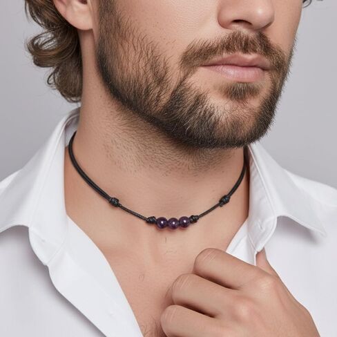 Luck Strings Amethyst Choker – Adjustable Black Cord Gemstone Jewelry, Minimalist Unisex Design, Handmade in USA, Gift Ready in Saudi Arabia