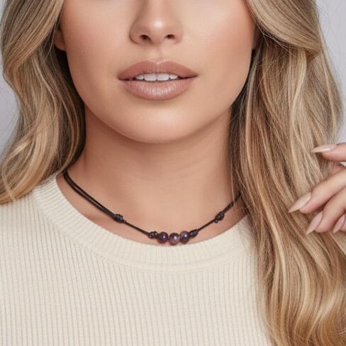 Luck Strings Amethyst Choker – Adjustable Black Cord Gemstone Jewelry, Minimalist Unisex Design, Handmade in USA, Gift Ready in Saudi Arabia