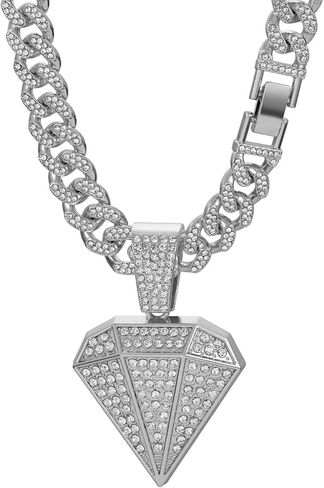 Hip Hop Necklace for Men Luxury Diamond Shape Pendant Necklace, Gold Plated Cuban Chain with Crystal Rhinestones Rap Accessories Chain length 23.62 inches in Saudi Arabia