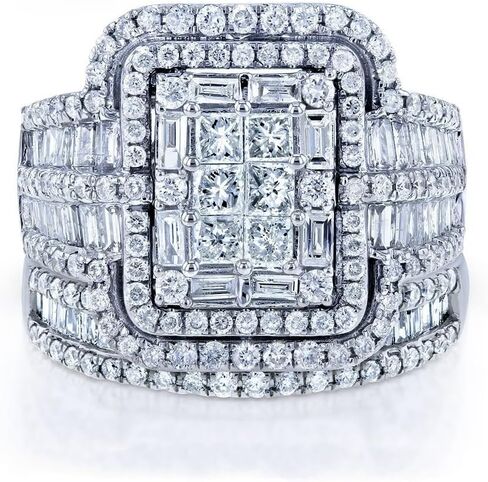 925 Sterling Silver Luxury Exaggerated Women's Full Diamond Cubic Zirconia Promise Ring CZ Diamond Multi Row Ring Eternal Engagement Wedding Jewelry-Making-Patterns in Kuwait