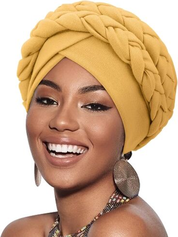 DRESHOW African Women Turban Caps Cotton Beanie Twist Headscarf Pre-Tied Double Twisted Braids Wrap Hat Headwraps for Black Women Chemo Cancer Cap in Saudi Arabia