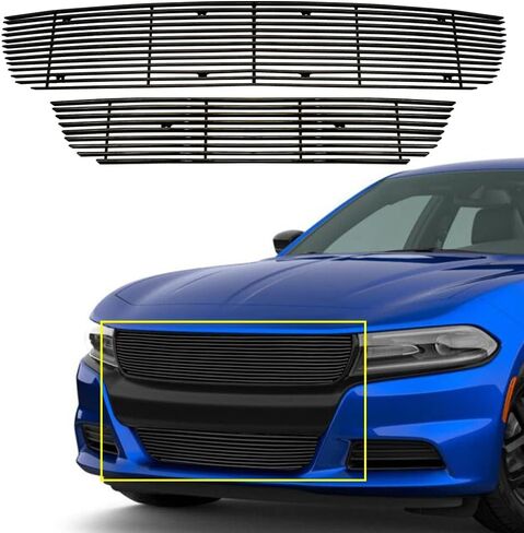 متوافق مع دودج تشارجر 2015 16 17 18 & 2019 تشارجر SXT بدون نظام تثبيت السرعة التكيفي الأمامي الأسود مصبغة شواء إدراج كومبو in Kuwait