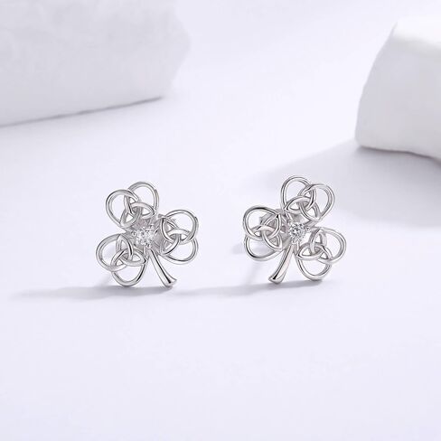 Sterling Silver Celtic Knot Stud Earrings Irish Silver Shamrock Earring for Women St Patricks Day Jewelry Gifts in Kuwait