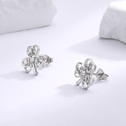 Sterling Silver Celtic Knot Stud Earrings Irish Silver Shamrock Earring for Women St Patricks Day Jewelry Gifts in Kuwait