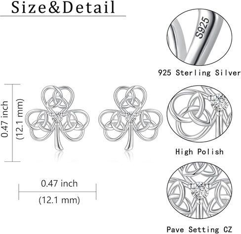 Sterling Silver Celtic Knot Stud Earrings Irish Silver Shamrock Earring for Women St Patricks Day Jewelry Gifts in Kuwait