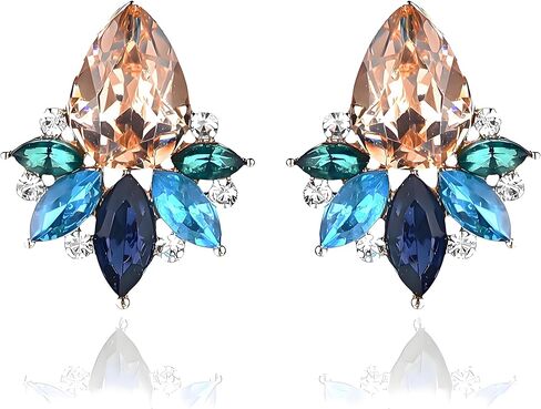 Cluster Rhinestone Earrings for Women Trendy Sparkly Crystal Art Deco Big Stud Wedding Bridal Earrings Fancy Water Drop Cubic Zirconia Stud Earrings for Brides,Bridesmaid, Prom Formal Vintage Party Jewelry Gifts in Kuwait