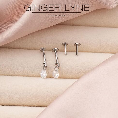 Titanium Pear Cut Labret Stud Dangle Earrings for Piercings by Ginger Lyne Teardrop Cz 6Pc Set G23 Screw Front Flat Back Body Jewelry 2 pair post 6mm, 8mm Cartilage, Helix, Tragus, Lip, Conch, Lobe in Saudi Arabia