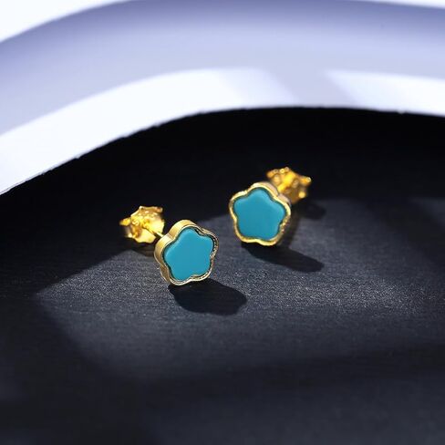 Women's Turquoise Stud Earrings 925 Sterling Silver Flower Post Earrings for Her in Saudi Arabia