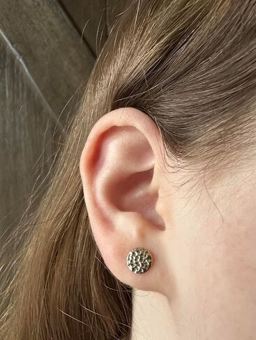 Hammered Gold Circle Earrings, Dot Stud Earrings, 8mm Yellow Gold Filled Stud Earrings, Polished Finish, Minimalist Jewelry, Round Earrings in Kuwait