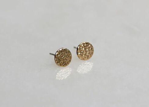 Hammered Gold Circle Earrings, Dot Stud Earrings, 8mm Yellow Gold Filled Stud Earrings, Polished Finish, Minimalist Jewelry, Round Earrings in Kuwait