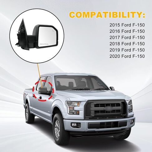Passenger Side Rearview Mirror for Ford F-150 2015-2020, Original Power Heated Door Mirrors with Blind Spot Detection, Turn Signal Light, Puddle Light, Temp Sensor, 11 Pins - OE Style in Saudi Arabia
