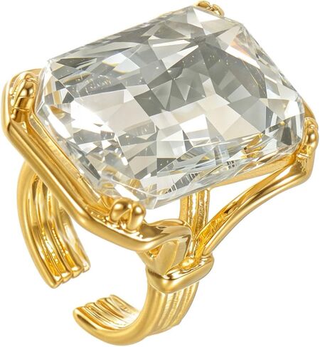 Bling Rhinestone Rectangle Statement Knuckle Cocktail Ring Adjustable Band for Women Trendy Geometric Sparkly Clear Crystal Chunky Open Finger Rings Engagement Wedding Promise Party Prom Jewelry Gift in Saudi Arabia