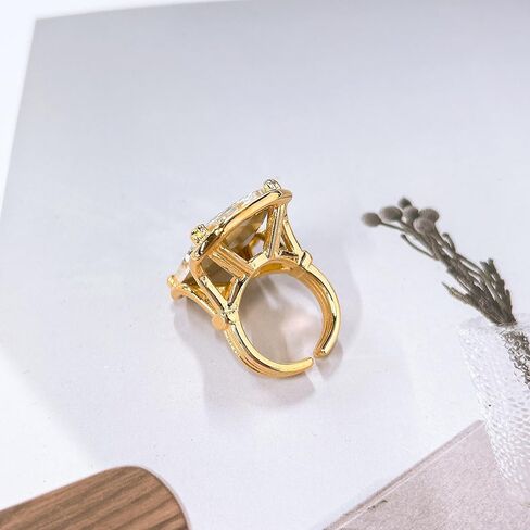 Bling Rhinestone Rectangle Statement Knuckle Cocktail Ring Adjustable Band for Women Trendy Geometric Sparkly Clear Crystal Chunky Open Finger Rings Engagement Wedding Promise Party Prom Jewelry Gift in Saudi Arabia